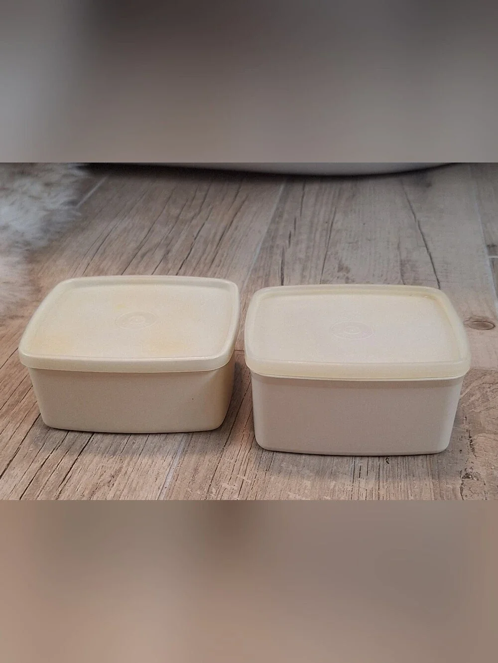 Vintage Tupperware Set of 2 Square Storage Containers with Lids Almond Beige